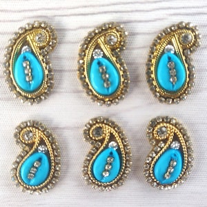 paisley shape applique, turquoise patch, sew on applique, craft embellishment, dress making, decorative, golden, Indian, diy, sewing -mtf413