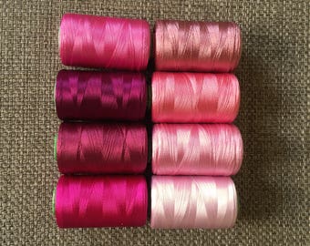 Silk thread spool, indian silk thread, silk embroidery floss, machine thread, art silk thread, Pink Threads - set of 8 shades - mthpnk