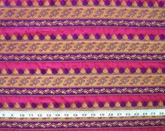 indian fabric, magenta chanderi brocade, banarasi brocade, dress material, gold and purple floral pattern - half yard and 1 yard - br103