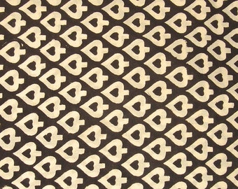 off white leaf geometric pattern on black - hand printed cotton fabric - leaf print fabric - 1 yard - ctjp152