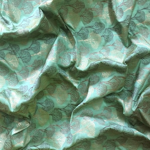 indian banarsi brocade, gold and grey, abstract trees, teal green brocade, indian fabric, brocade fabric, home decor - 1 yard - br218