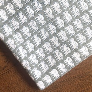 Jaipur cotton, elephants, hand printed, cotton fabric, Indian block, printed fabric, gray, Indian cotton, fabric by yard - 1 yard - ctjp287 image 5