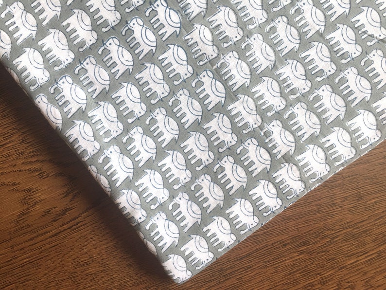 Jaipur cotton, elephants, hand printed, cotton fabric, Indian block, printed fabric, gray, Indian cotton, fabric by yard - 1 yard - ctjp287 image 5