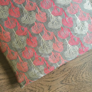 brocade by the yard, banarasi brocade, gold and red, warm grey brocade, indian fabric, abstract trees pattern - half yard and 1 yard - br219