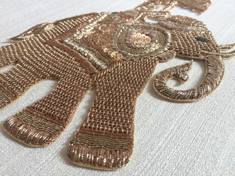 elephant motif scrapbooking embellishment wedding groom 1 piece bridal patch Indian pillow applique mtf318 umbrella sequin gold
