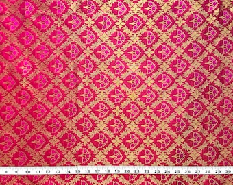 Indian brocade fabric, crimson red brocade with magenta and gold floral geometric pattern, banarasi fabric, jacquard fabric -  br267