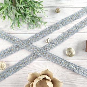 Encaje con motivos florales, ribete de tela india, adornado con secuencia, ribete bordado, ribete bordado en cadena de margaritas, encaje artesanal - Lace926