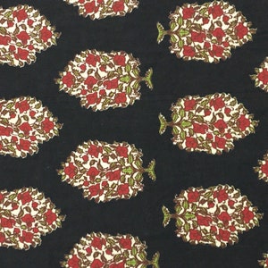 cotton fabric, indian fabric, printed fabric, fabric by the yard, dress fabric, floral print , black, boho, india cotton - 1 yard - ctin036