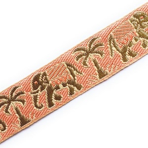 Indian border, jacquard ribbon , elephant trim, India Saree trim, light peach, craft border, sari border by the yard, junk journal- Lace662