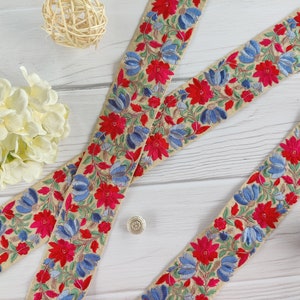 Passamaneria in tessuto indiano, nastro ricamato, nastro multicolore, motivo floreale, pizzo artigianale, pizzo per arredamento, bordo per sari - Lace911