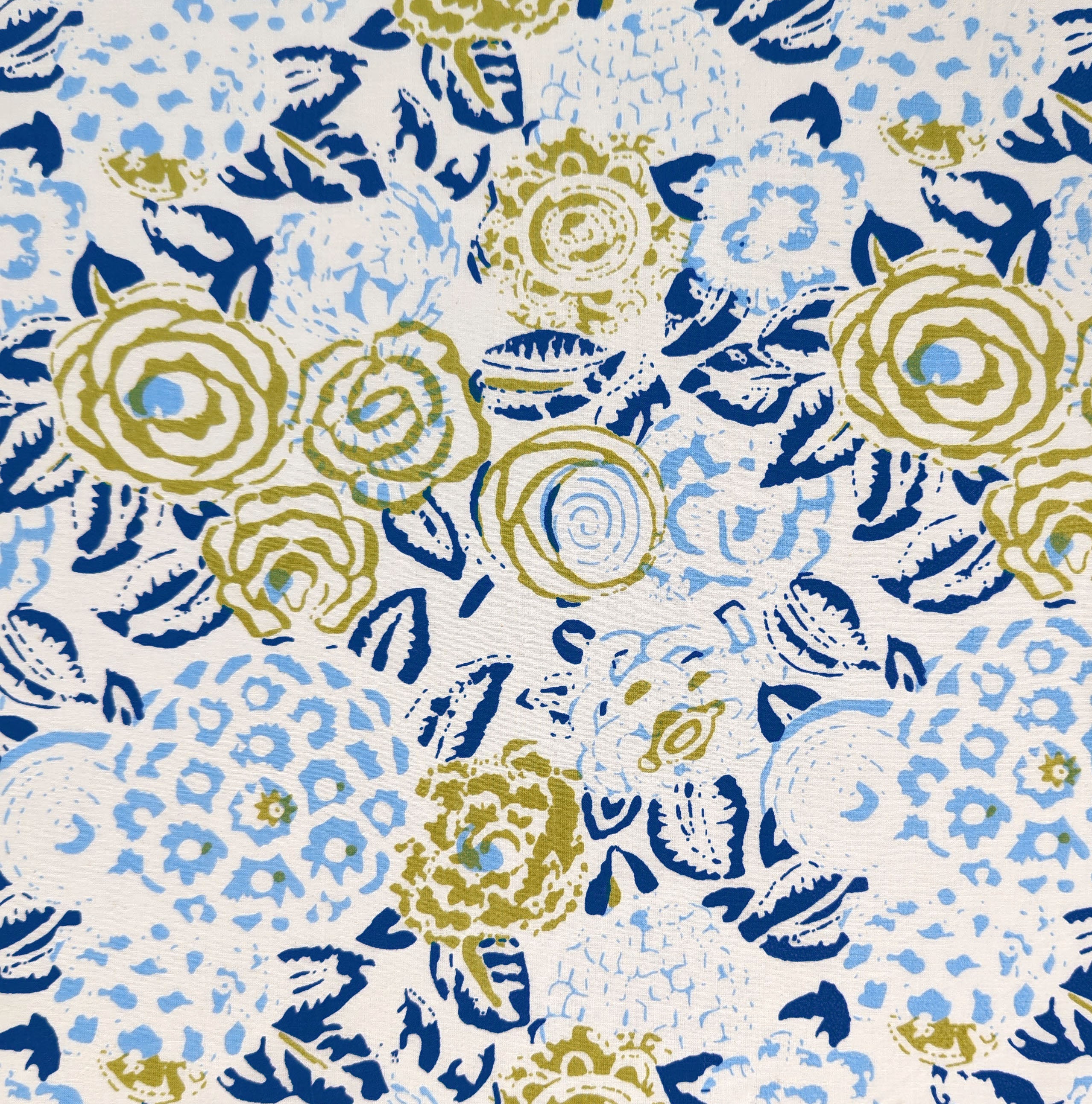 white and blue cotton fabric, Jaipur cotton, cotton by the yard, Indian block print, floral pattern, hand printed, craft - 1 yard - ctjp402
