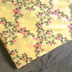 banarasi fabric, Indian brocade fabric, mango yellow brocade with copper, pink floral pattern - half yard and 1 yard - br259
