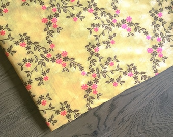 banarasi fabric, Indian brocade fabric, mango yellow brocade with copper, pink floral pattern - half yard and 1 yard - br259