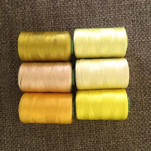 Silk thread, embroidery thread, machine embroidery thread, art silk thread, thread spools, yellow threads - set of 6 shades