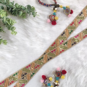 embroidered trim, boho trim,  Indian trim by the yard, saree border, multicolored trim, floral, decorative, craft, ethnic border - Lace1032