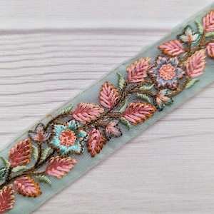 Acabamento indiano por metro, renda de rede turquesa, rendas indianas, acabamento boho, bordado, floral, borda de sari, decorativo, borda de artesanato - Lace977