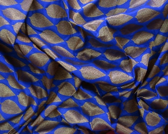 indian brocade fabric, banarasi brocade, blue brocade, gold leaf motifs, indian fabric, ornate pattern - half yard and 1 yard - br075