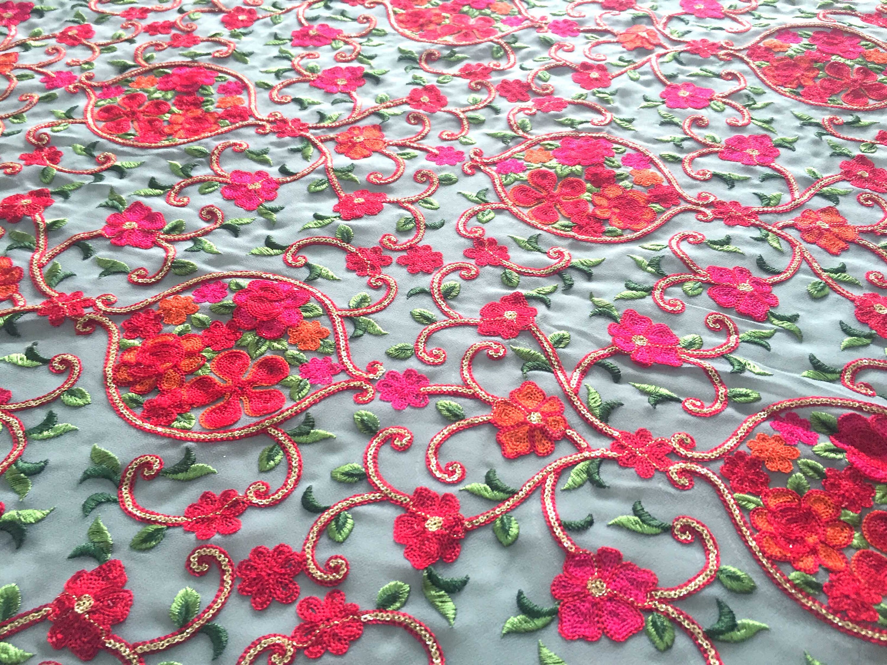 Embroidered Fabric Indian India Fabric Floral Etsy