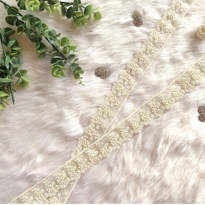 Renda indiana, bordar borda de rede, acabamento de baunilha, borda de sari, trabalho com linha, miçangas, motivos florais, boho, artesanato, renda por metro - lace1130