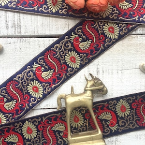 rendas artesanais diy, indianas, fitas de sari, borda de scrapbooking, acabamento vermelho, bege, decoração de casa, decorativo, papagaio, pássaros, costurar em vestidos - Lace648