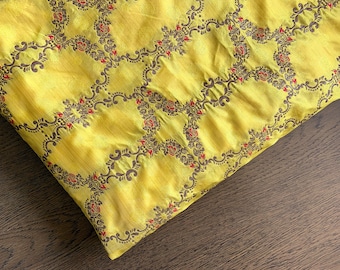 brocade fabric, banarasi, antique gold, iridescent fabric, indian fabric by the yard, yellow and beige - half yard and 1 yard -  br221