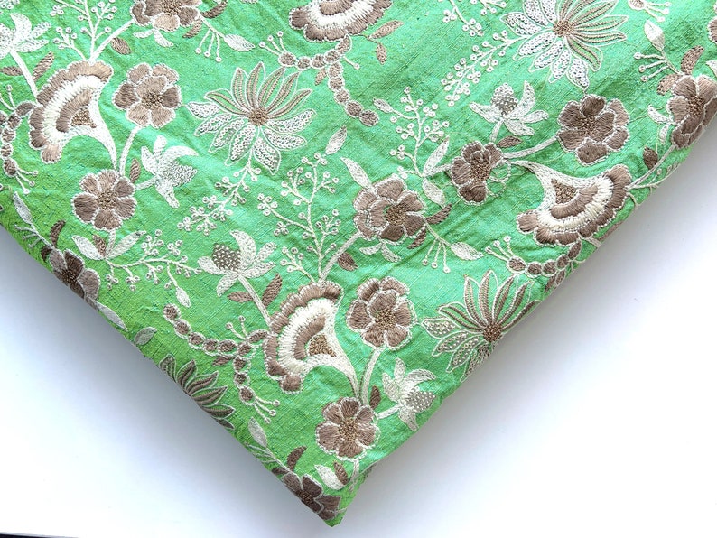 Indian Embroidered Fabric Dress Fabric Green Art Silk Fabric Etsy