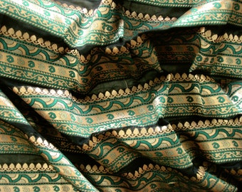 banarasi fabric, indian brocade, black chanderi, green and gold pattern, dress material, fabric by the yard - half yard and 1 yard - br102