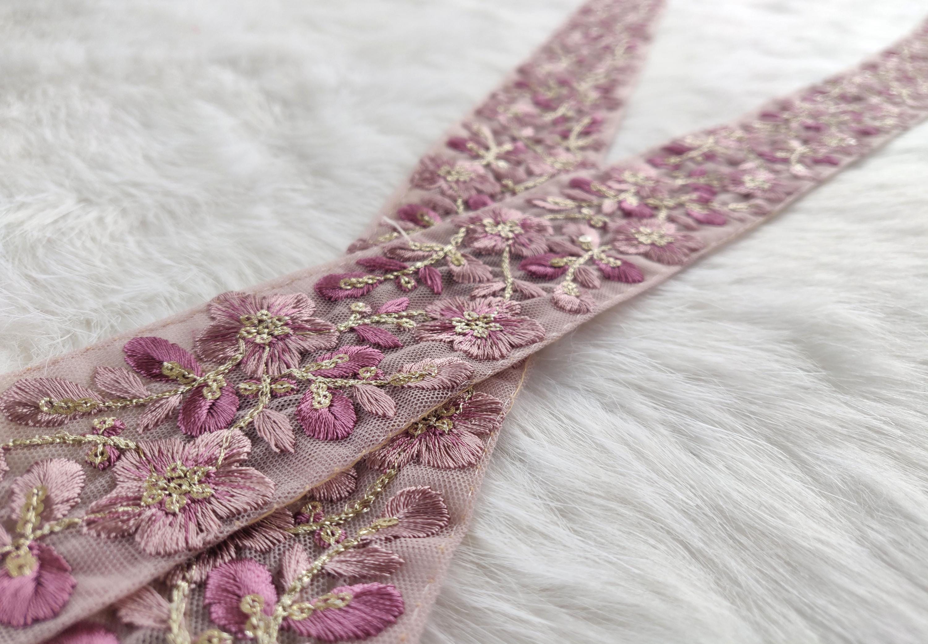 Purple Trim, Embroidered Borders, Thread Work, Indian Lace, Sequin Work ...