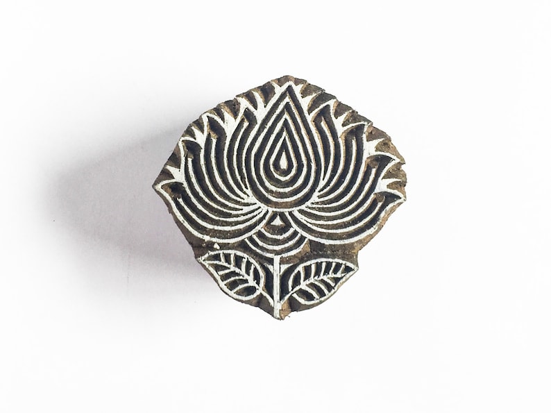 Trendy Printing Stamp Brass Lotus Shapes Wooden Clay Block