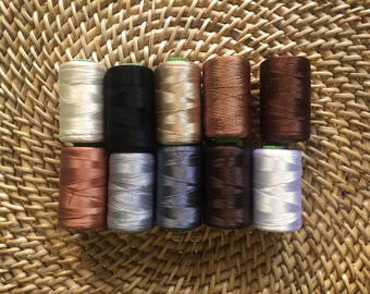 machine embroidery thread, art silk thread, indian silk thread, faux silk thread, Neutral Threads - set of 10 shades