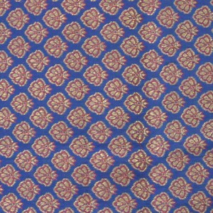 Banarasi fabric, blue brocade fabric, banarasi fabric, red and gold small leaf motifs, brocade by the yard - half yard and 1 yard - br092