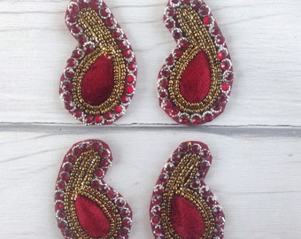 appliqué naaien, paisley-vorm, jurk maken, kastanjebruine spiegel, decoratief, Indiase patches, ambachtelijke versiering, kralen, handgemaakt - mtf391