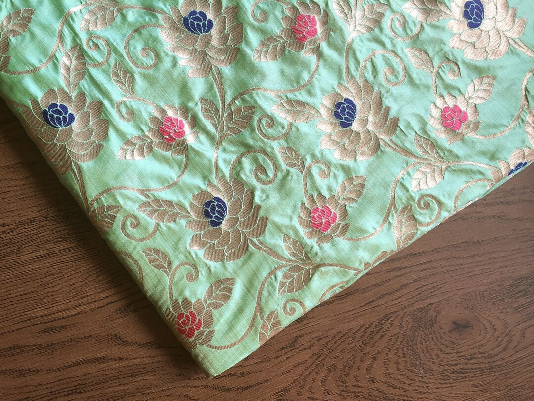 Brocade Fabric, Green Floral Design, Dress Material, Brocade by the