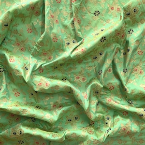 gold floral pattern, turquoise and yellow, iridescent fabric, indian brocade fabric, indian fabric, fabric by the yard - 1 yard -  br215