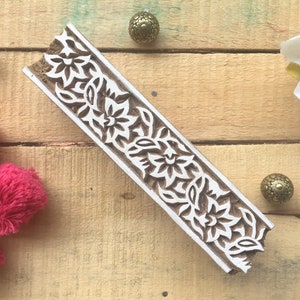 indischer Druckblock, florale Bordüre, Druckstock, Metall, kreative Textilkunst, dekorativ, kreatives Textil, Indien Stempel - 1 Stk - blk225