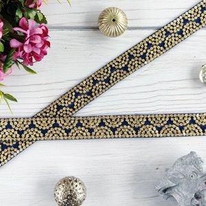 Ribete de tela india, adornado con secuencia, ribete bordado, borde de sari, bordado de semicírculos, encaje artesanal - Lace917