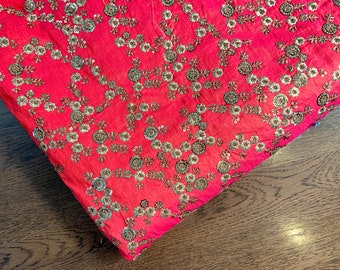 floral embroidery, embroidered fabric, indian fabric, dress material, fabric by the yard, embroidered fabric - HALF YARD - emb194