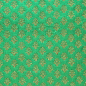 green brocade, brocade fabric by the yard, gold motifs, banarasi brocade, saree fabric,india fabric, silk brocade fabric - 1 yard - br188