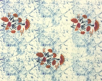 indian print, cotton fabric, india cotton, fabric by yard, red floral motifs, boho, sewing, quilting, dress making, blue - 1 yard - ctin057