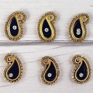 paisley shape applique, royal blue, sew on applique, dress making, decorative, golden, Indian, craft embellishment, diy, handmade - mtf422