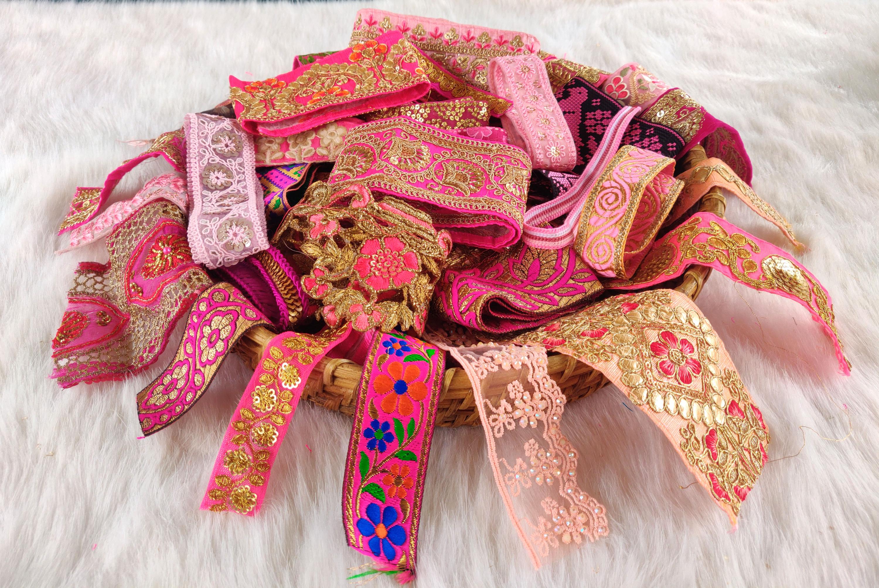 Lace Bundle, Trim Remnant Pack, Embroidered, Indian Lace, Sampler, Junk ...