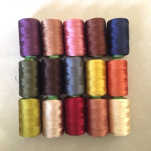 indian silk thread, Silk thread spool, silk embroidery floss, machine thread, art silk thread, Earth Tone Threads - set of 15 shades