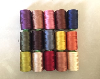indian silk thread, Silk thread spool, silk embroidery floss, machine thread, art silk thread, Earth Tone Threads - set of 15 shades