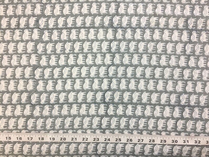 Jaipur cotton, elephants, hand printed, cotton fabric, Indian block, printed fabric, gray, Indian cotton, fabric by yard - 1 yard - ctjp287 image 4