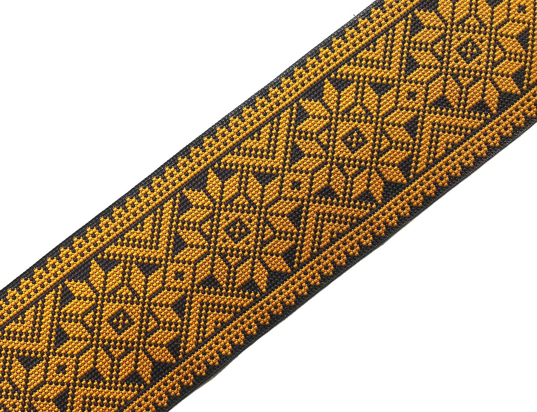 Woven Jacquard Trim, Indian Saree Border, Yellow Fabric Trim, Boho