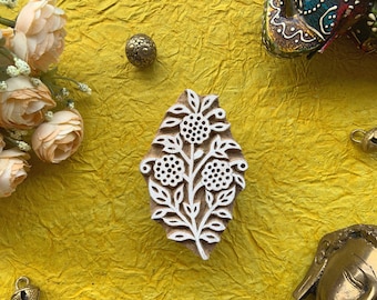 floral motif, handmade wooden stamp, fabric stencil, party favor, scrap booking printing blocks, decorative, diy craft - 1 pc - blk201