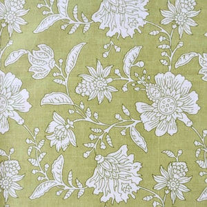 light green cotton fabric, Jaipur cotton, cotton by the yard, Indian block print, floral pattern, hand printed, craft - 1 yard - ctjp403