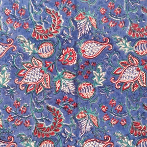 Stampa a blocchi indiana, tessuto di cotone blu reale, cotone Jaipur, cotone tagliato su misura, motivo floreale, stampato a mano, artigianato - 1 metro - ctjp408
