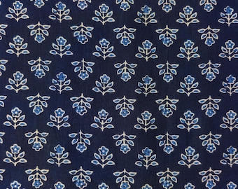 cotton by the yard, Indian block print, scrapbook fabric, Jaipur cotton, floral print, hand printed, indigo, diy craft - 1 yard - ctjp390