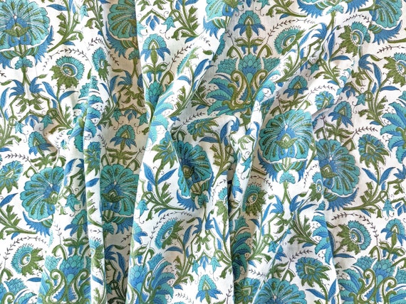 Fabric cambric cotton fabric, handprinted cotton, Floral fabric by yard, Jaipur cotton, dress material, craft, scrapbook - 1 yard - ctjp359